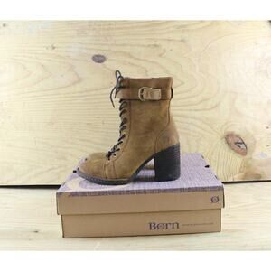 New Born Boots 7 Womens Brown Leather Cass Block Heeled Lace Up Buckle Zip
